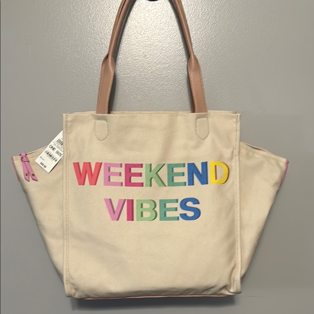 Cream and Pink Weekend Vibes Tote Bag